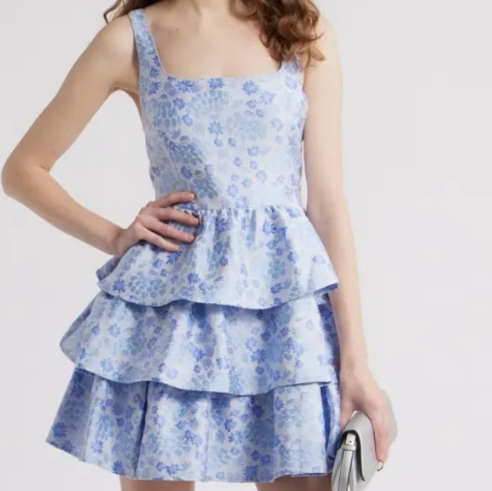 Chelsea28 Blue Floral Tiered Mini Dress